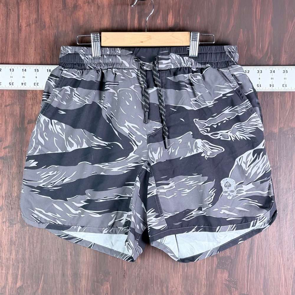 Zero Foxtrot Tiger Stripe Camo Athletic Shorts Men Medium Black Skull Spade Logo